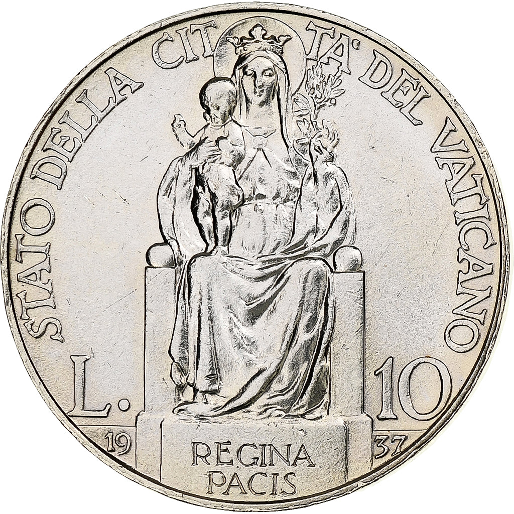 VATICAN CITY, Pius XI, 10 Lire, 1937, Rome, Silver, MS(65-70), KM:8