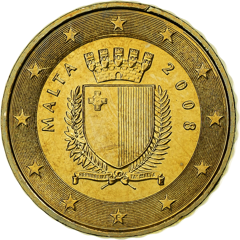 Malta, 10 Euro Cent, 2008, Paris, Tin, UNC-, KM:128