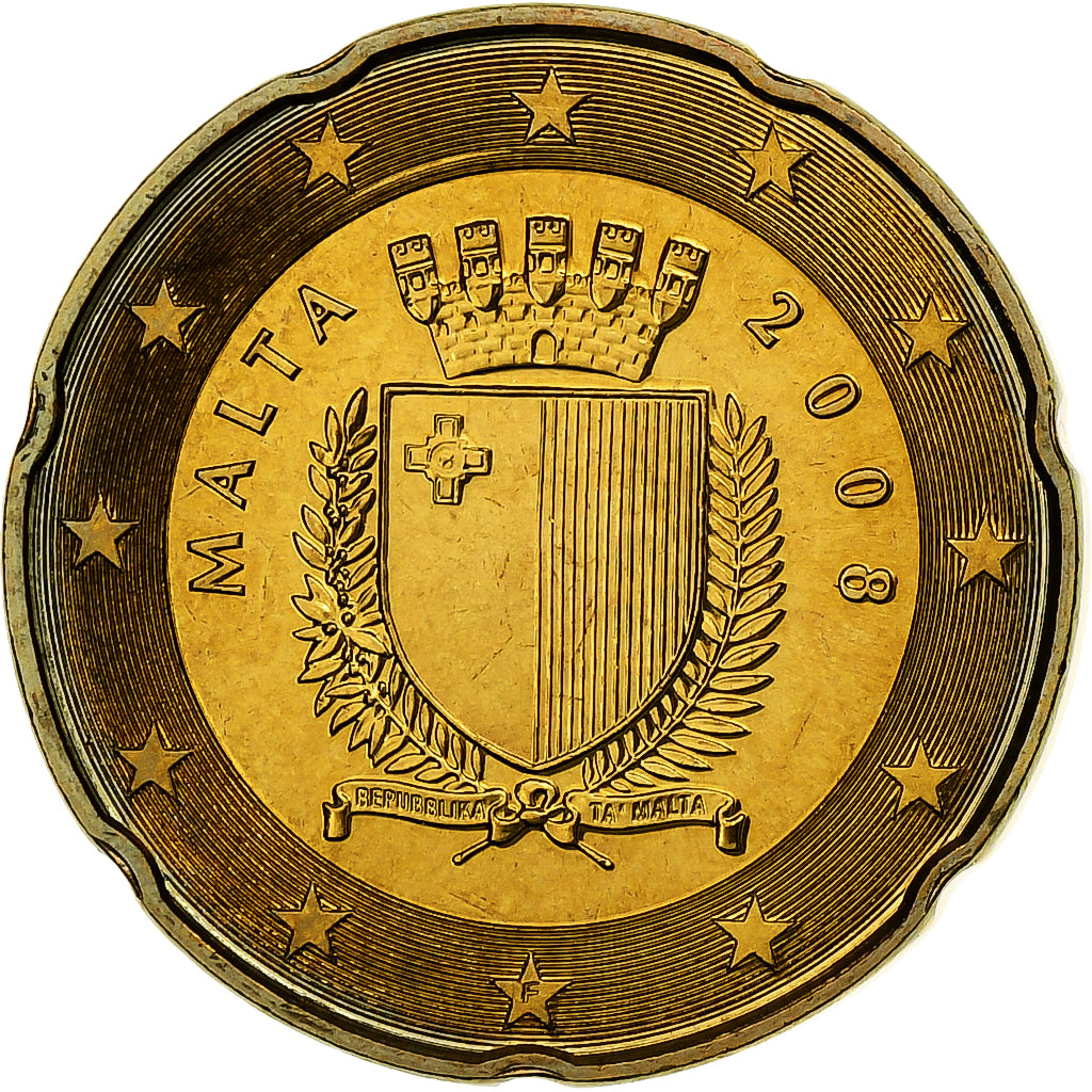 Malta, 20 Euro Cent, 2008, Paris, Brass, MS(63), KM:129