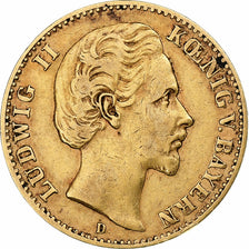 German States, BAVARIA, Ludwig II, 10 Mark, 1880, Munich, Gold, VF(30-35)