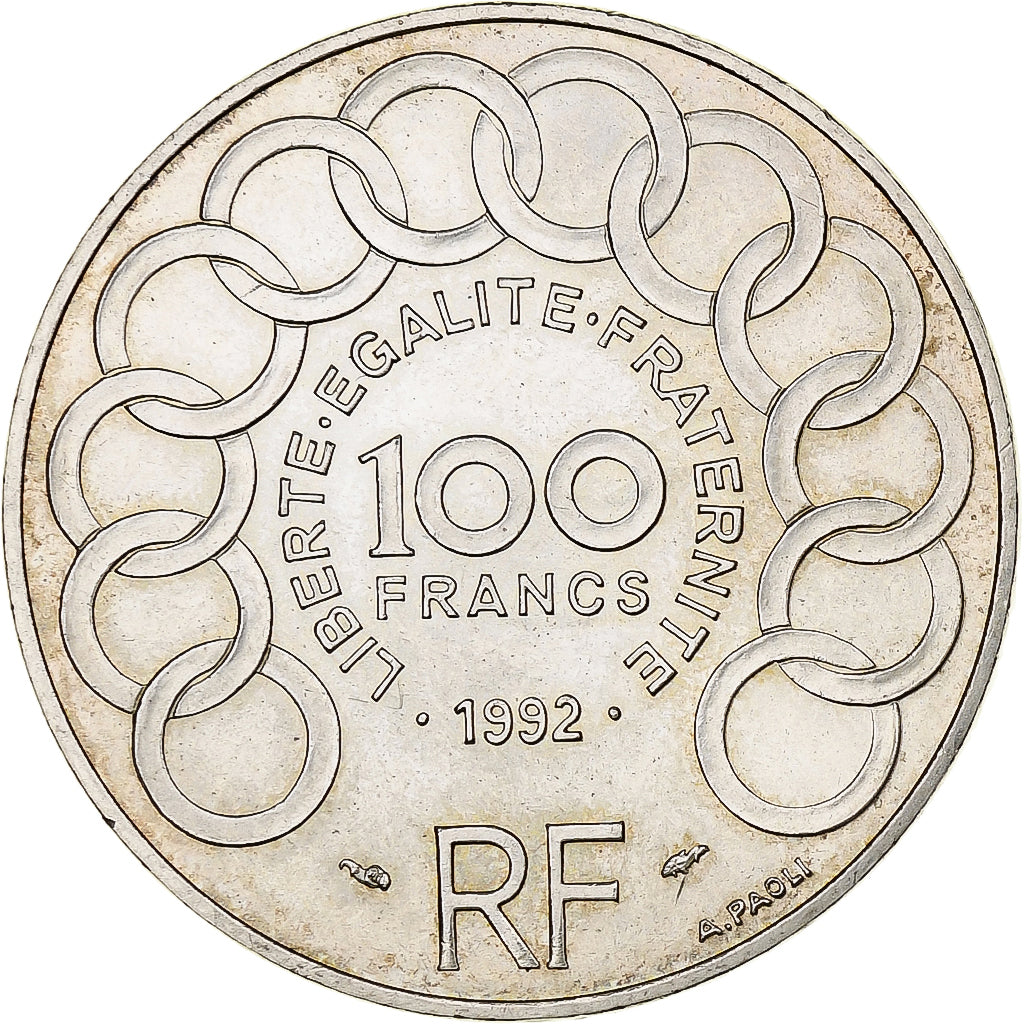 Frankreich, 100 Francs, Jean Monnet, 1992, Silber, VZ, Gadoury:907, KM:1120