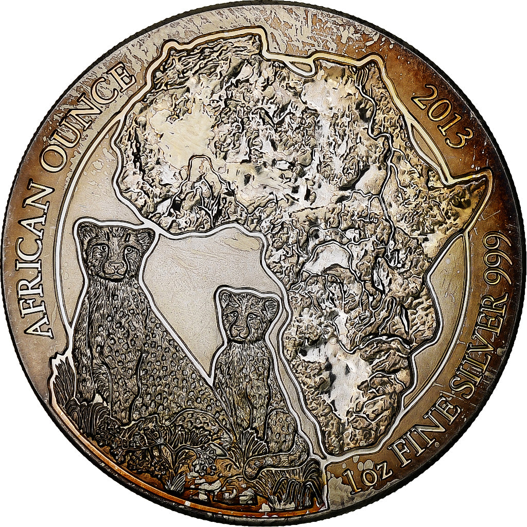 Ruanda, 50 Francs, Cheetah, 2013, Proof, Srebro, MS(60-62), KM:38