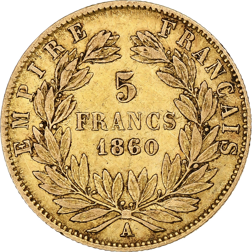 France, Napoleon III, 5 Francs, 1860, Paris, Main, Gold, EF(40-45)