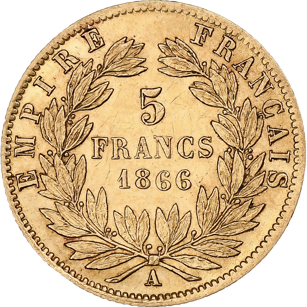 Frankrijk, Napoleon III, 5 Francs, 1866, Paris, Goud, ZF, Gadoury:1002, KM:803.1