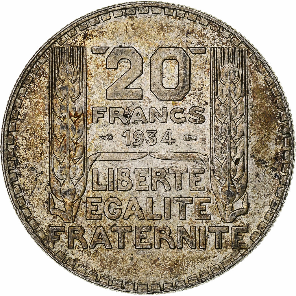 Frankrijk, 20 Francs, Turin, 1934, Paris, Zilver, ZF, Gadoury:852, KM:879