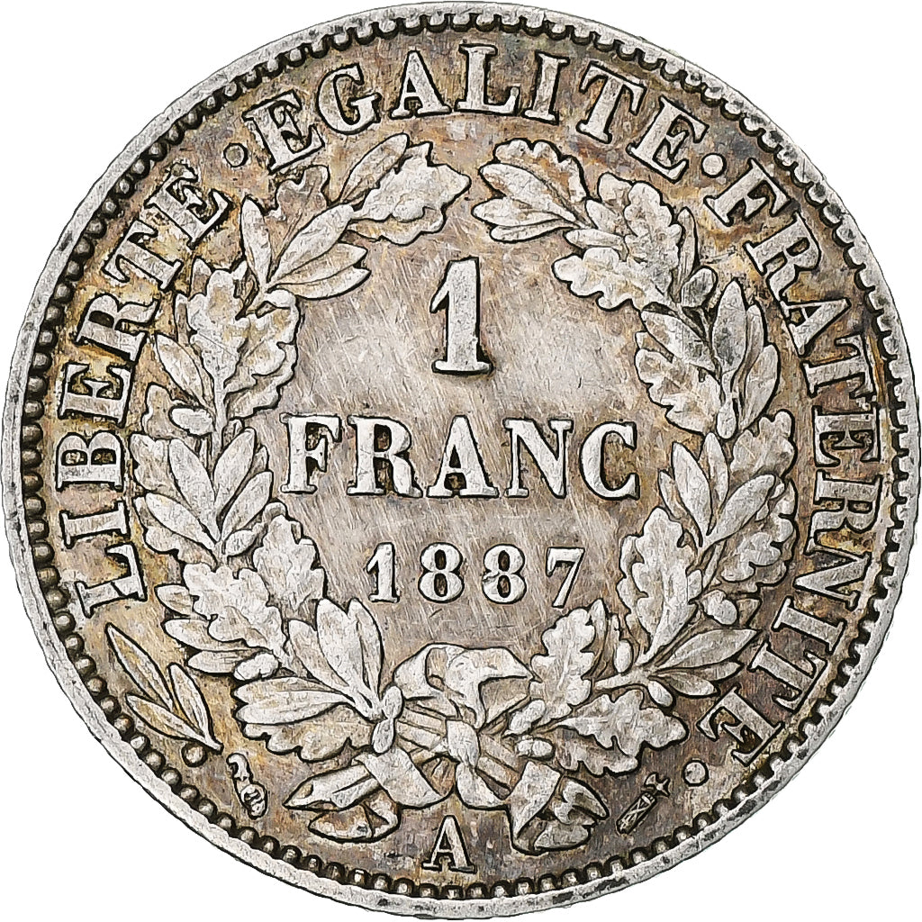 France, Franc, Cérès, 1887, Paris, Silver, AU(50-53), Gadoury:465a, KM:822.1