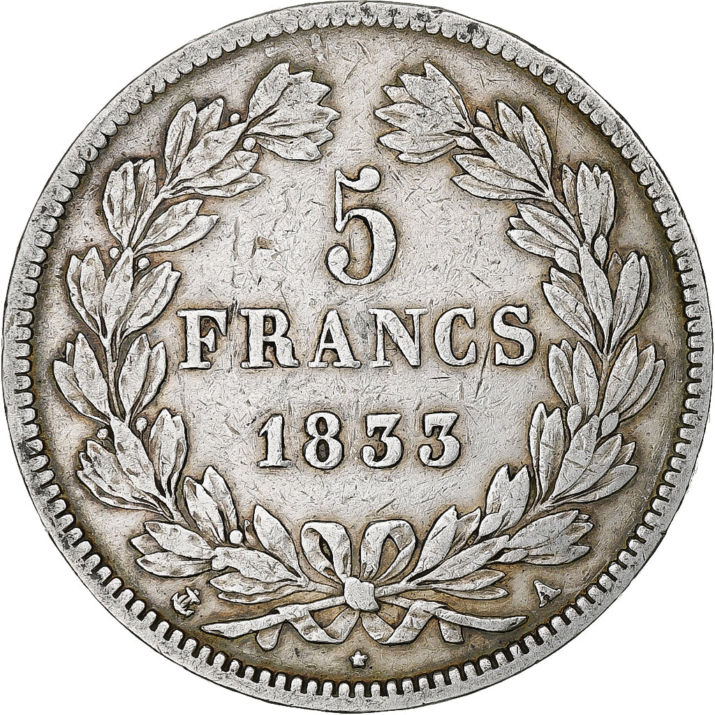 France, 5 Francs, Louis-Philippe, 1833, Paris, Silver, VF(30-35), Gadoury:678
