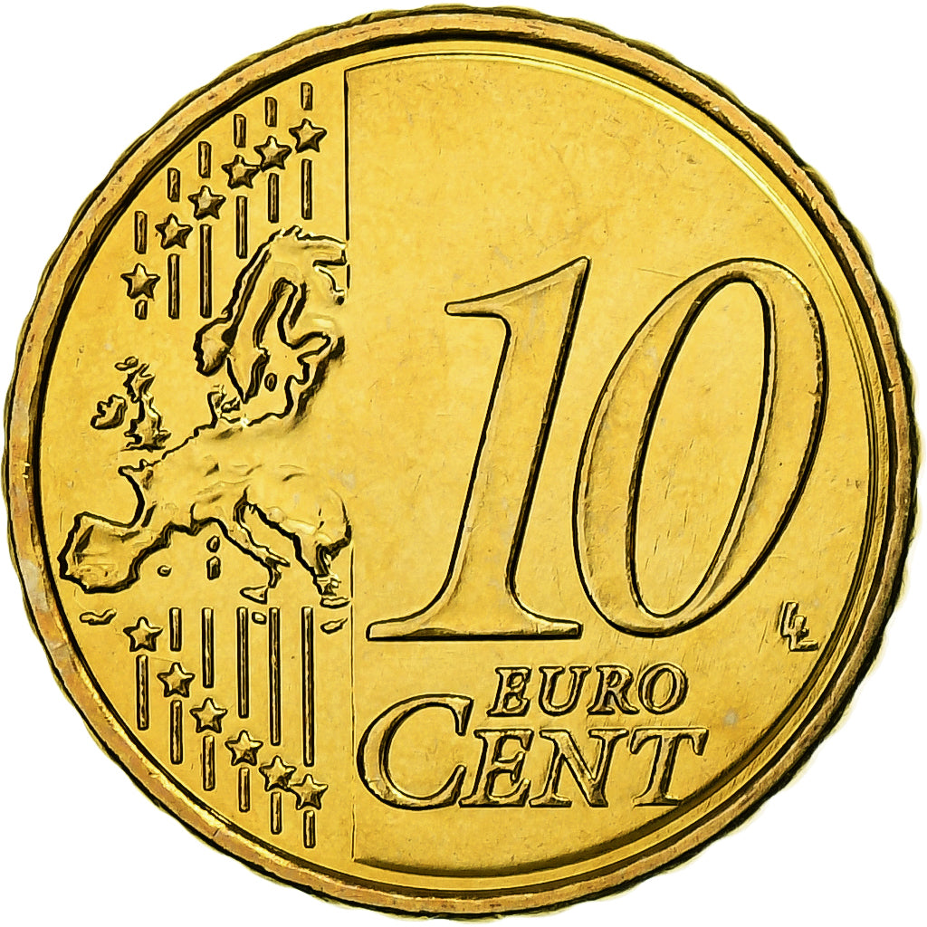 Greece, 10 Euro Cent, 2008, Athens, Brass, MS(65-70), KM:211