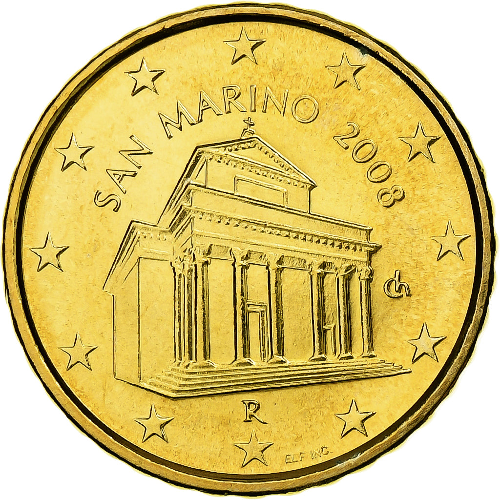 San Marino, 10 Euro Cent, 2008, Rome, Brass, MS(65-70), KM:482