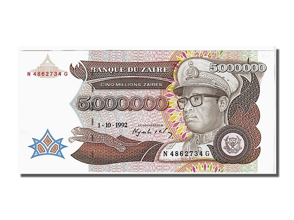 Banknote, Zaire, 5,000,000 Zaïres, 1992, 1992-10-01, UNC(65-70)
