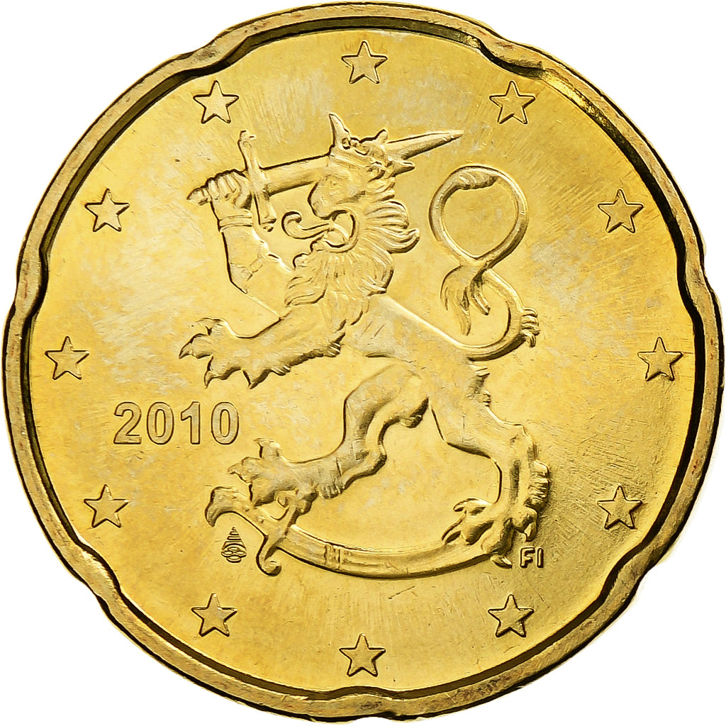 Finlandia, 20 Euro Cent, 2010, Vantaa, Mosiądz, MS(65-70), KM:127
