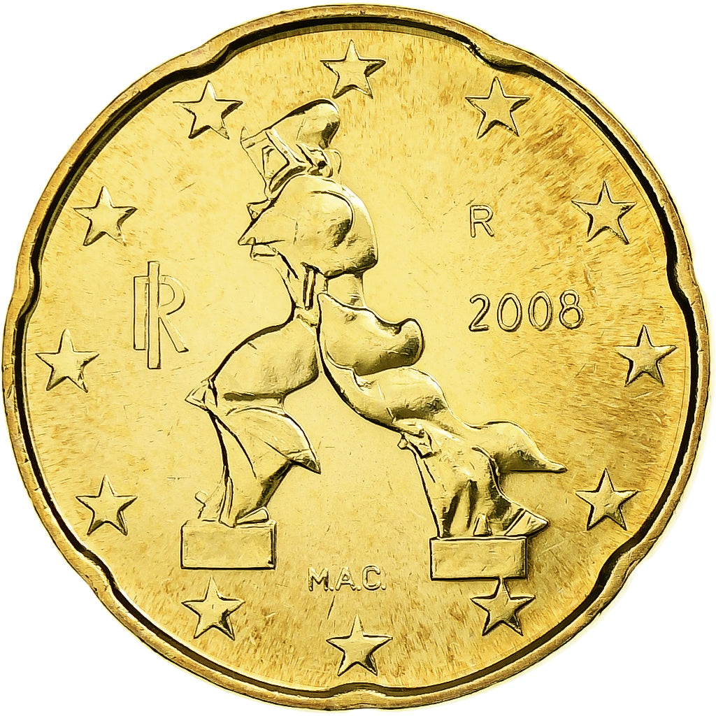 Italy, 20 Euro Cent, 2008, Rome, Brass, MS(65-70), KM:248