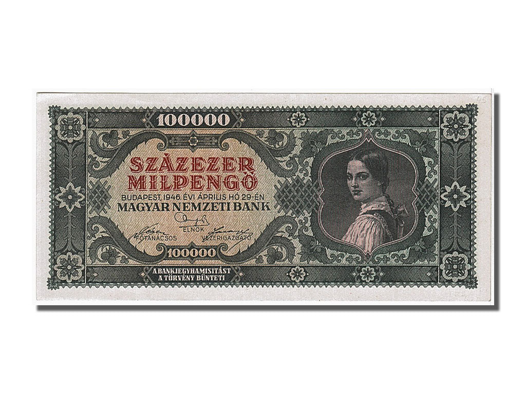 Banknote, Hungary, 100,000 Milpengö, 1946, 1946-04-29, UNC(65-70)