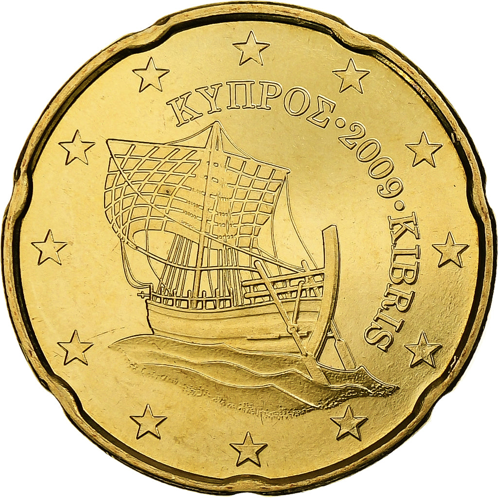 Cypr, 20 Euro Cent, 2009, Mosiądz, MS(65-70), KM:82