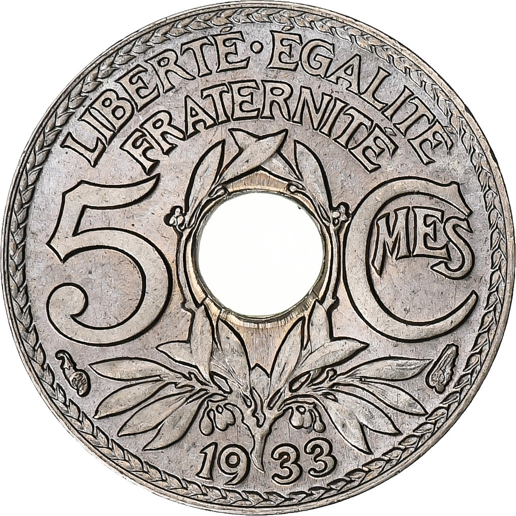 França, 5 Centimes, Lindauer, 1933, Cobre-níquel, MS(63), Gadoury:170, KM:875