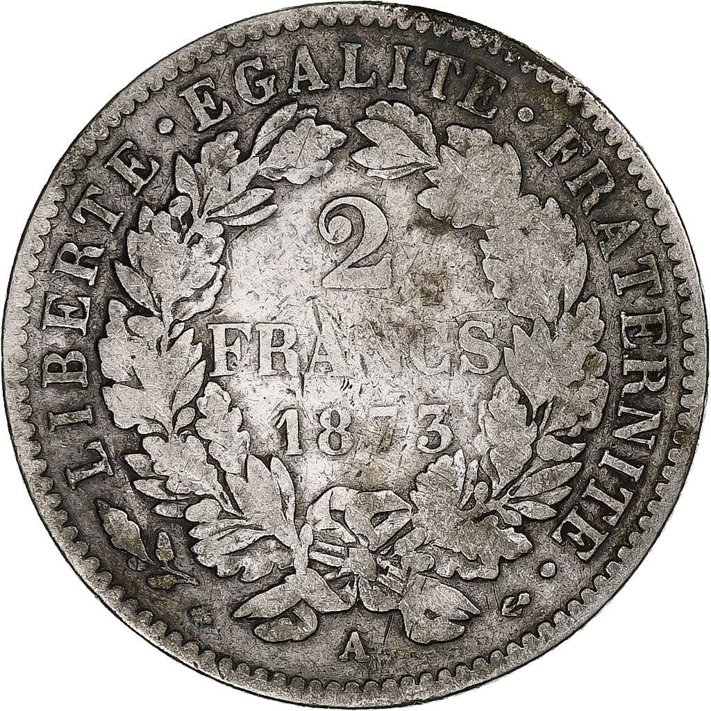 França, 2 Francs, Cérès, 1873, Paris, Prata, VF(20-25), Gadoury:530a