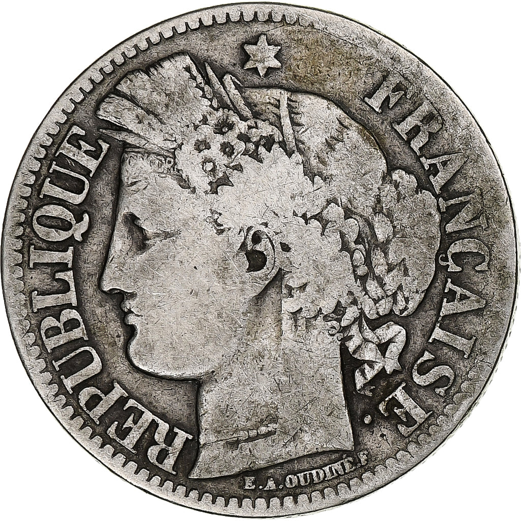 França, 2 Francs, Cérès, 1871, Bordeaux, Prata, F(12-15), Gadoury:530