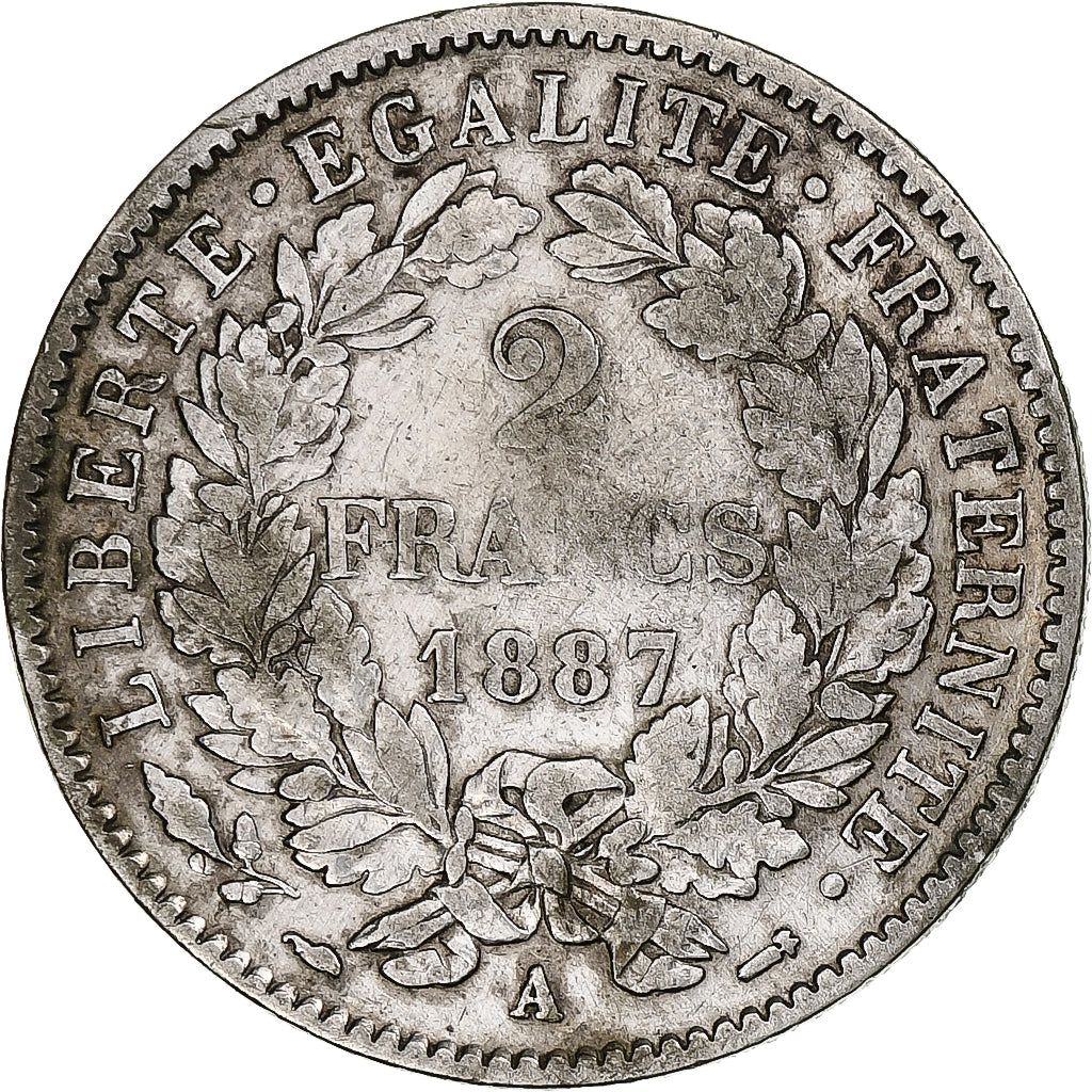 France, 2 Francs, Cérès, 1887, Paris, Silver, VF(20-25), Gadoury:530a