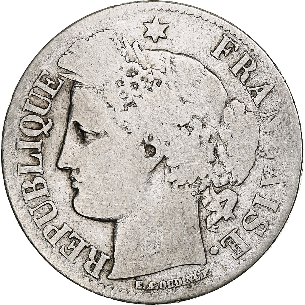 Francia, 2 Francs, Cérès, 1871, Bordeaux, Plata, BC, Gadoury:530, KM:817.2