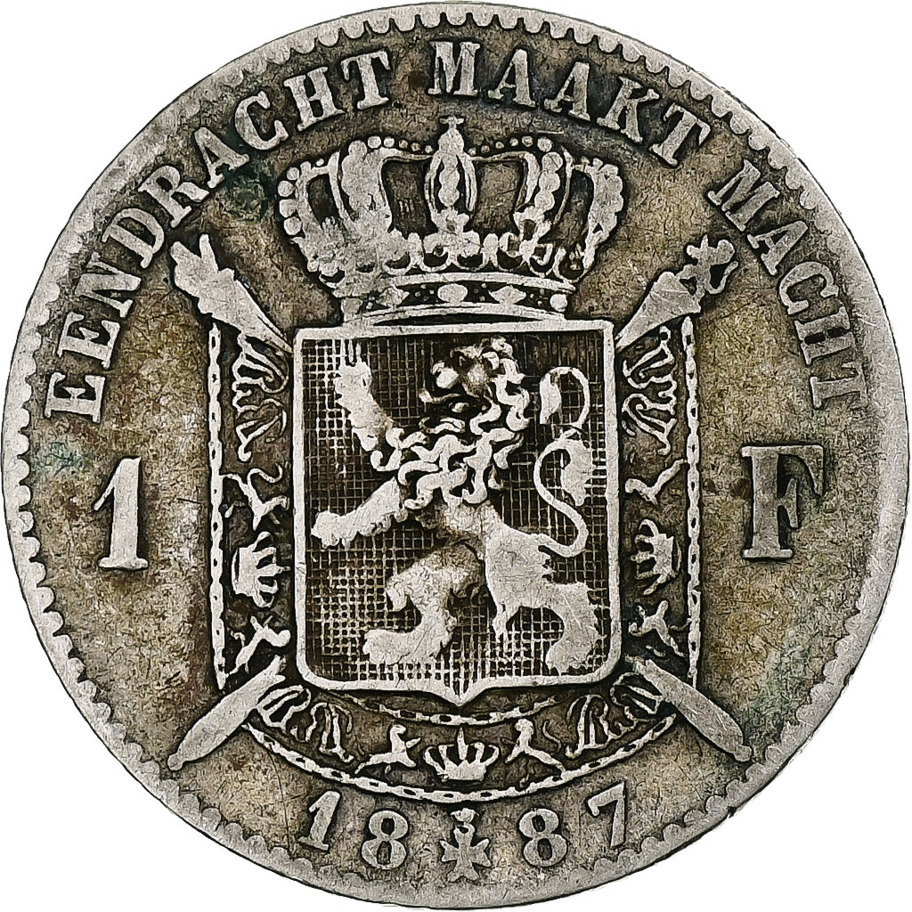 Belgio, Leopold II, Franc, 1887, Argento, MB, KM:29.2