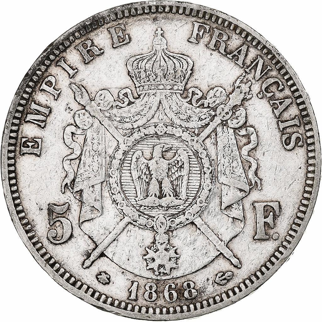 Frankrijk, Napoleon III, 5 Francs, 1868, Paris, Zilver, ZF, Gadoury:739