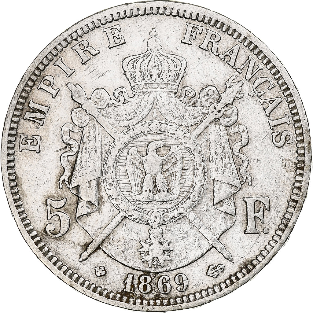 Frankreich, Napoleon III, 5 Francs, 1869, Strasbourg, Silber, SS, Gadoury:739