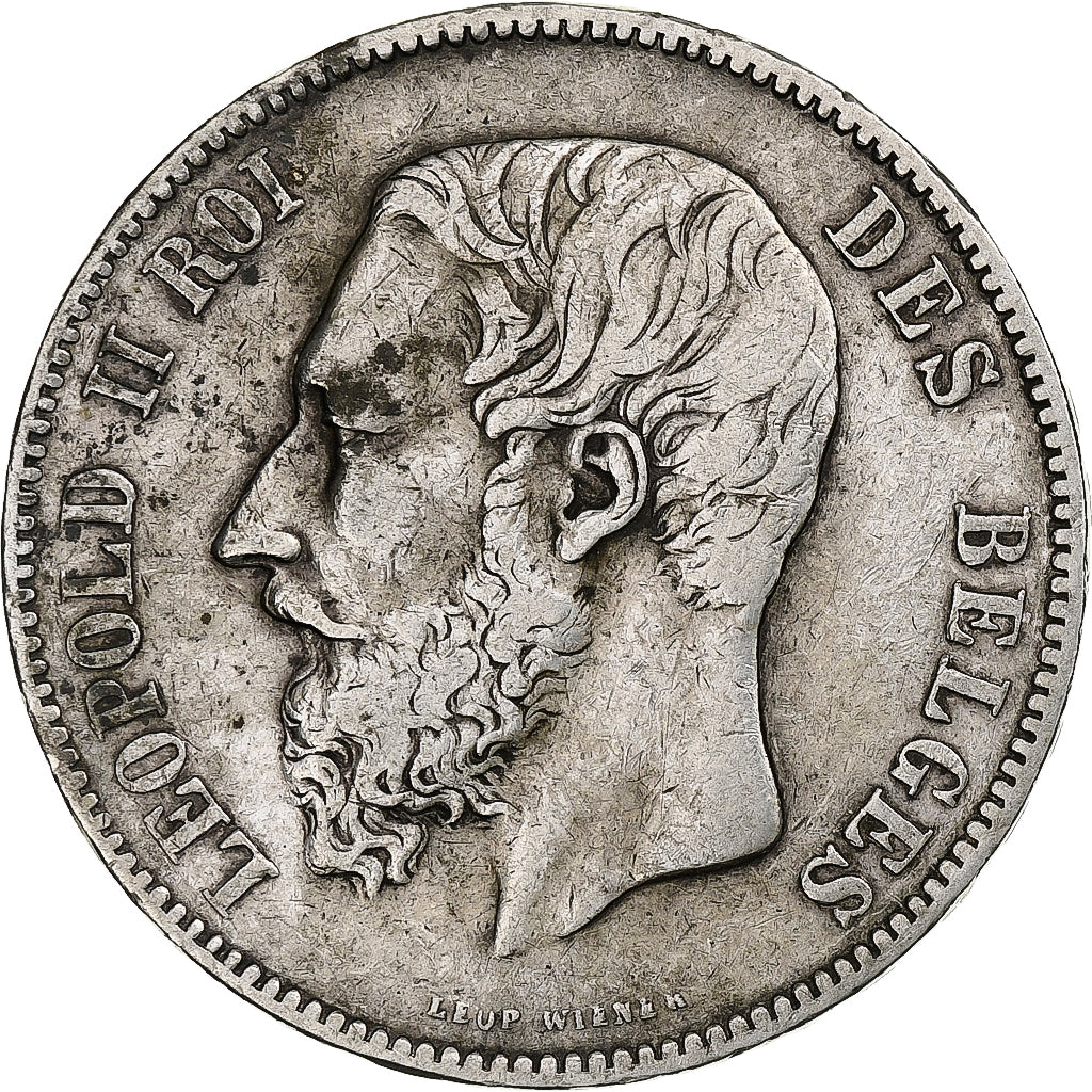 Belgio, Leopold II, 5 Francs, 5 Frank, 1873, Argento, BB, KM:24