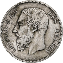 Belgio, Leopold II, 5 Francs, 5 Frank, 1873, Argento, BB, KM:24