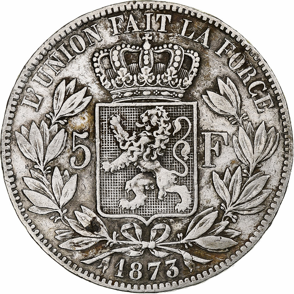 Belgio, Leopold II, 5 Francs, 5 Frank, 1873, Argento, BB, KM:24