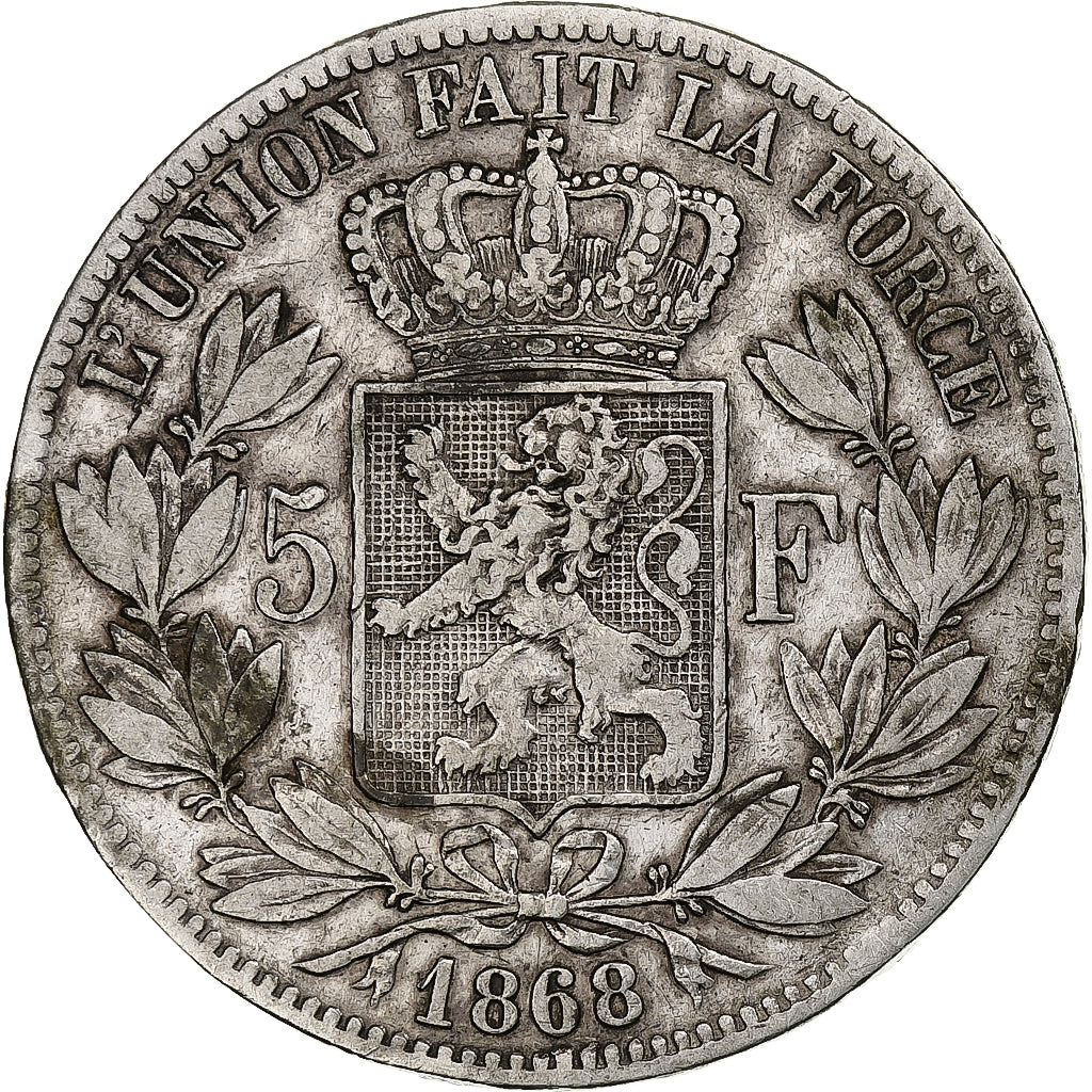 Belgio, Leopold II, 5 Francs, 5 Frank, 1868, Argento, MB+, KM:24