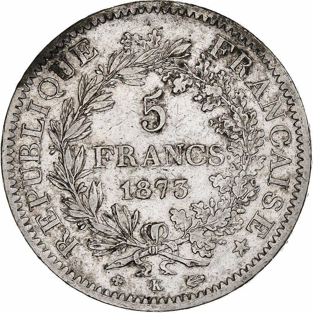 Francia, 5 Francs, Hercule, 1873, Bordeaux, Argento, BB, Gadoury:745a, KM:820.2