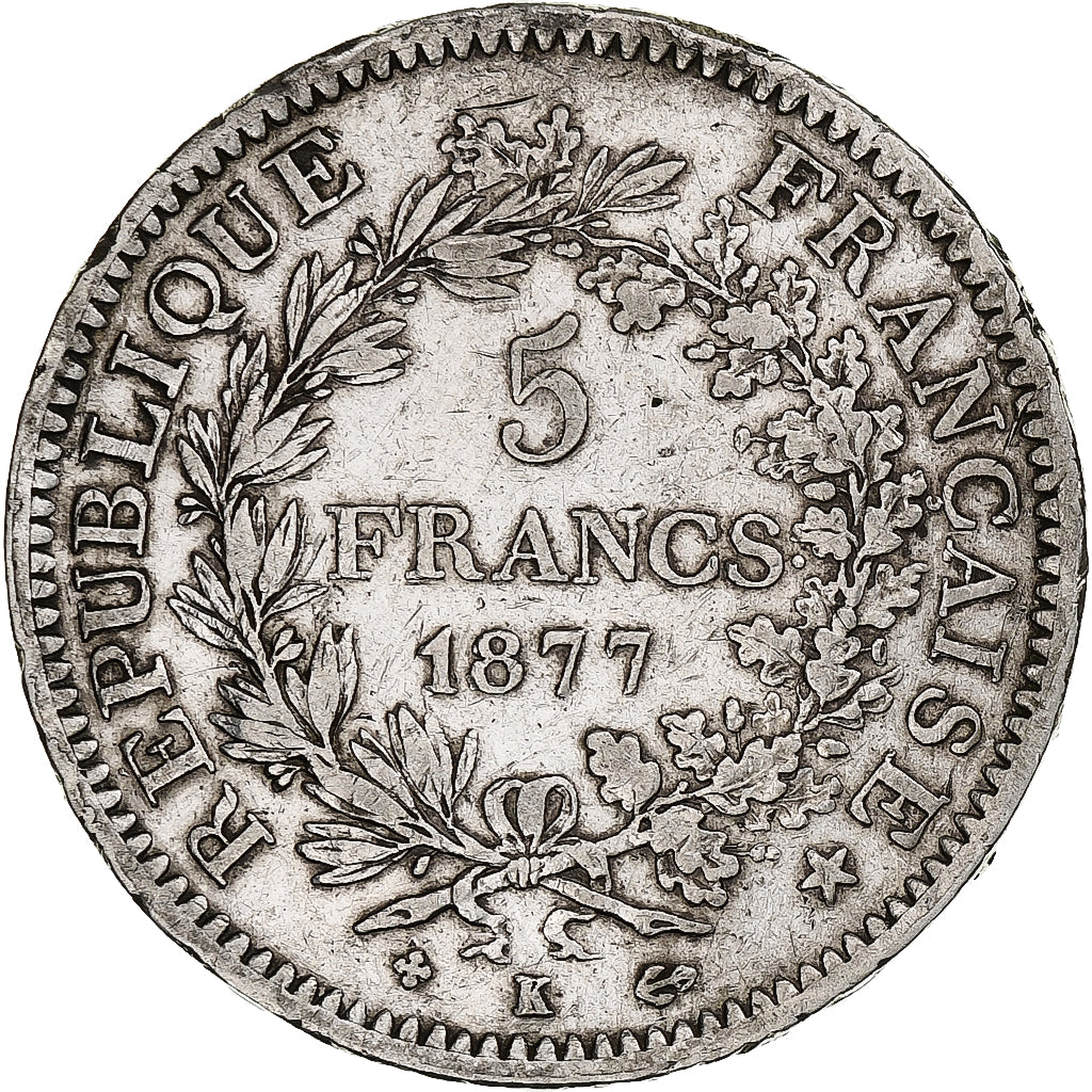 Francia, 5 Francs, Hercule, 1877, Bordeaux, Argento, BB, Gadoury:745a, KM:820.2