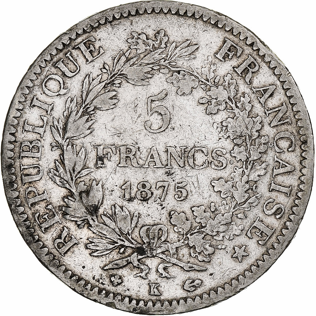 Francia, 5 Francs, Hercule, 1875, Bordeaux, Argento, MB+, Gadoury:745a, KM:820.2