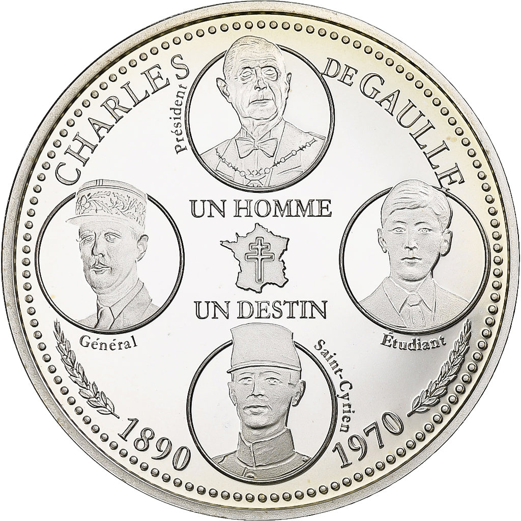 France, Médaille, Général De Gaulle, 1890-1970, Argent, BE, FDC