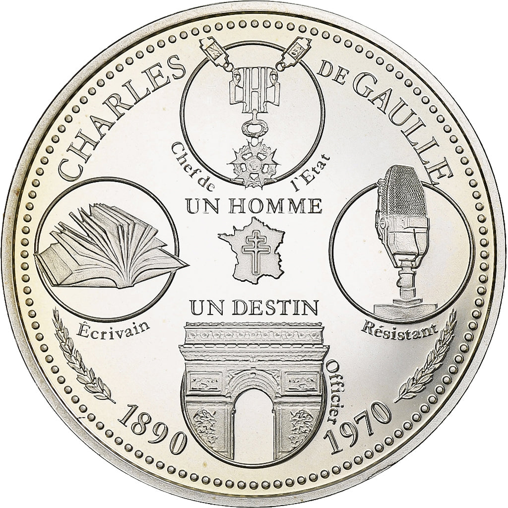 France, Médaille, Général De Gaulle, 1890-1970, Argent, BE, FDC