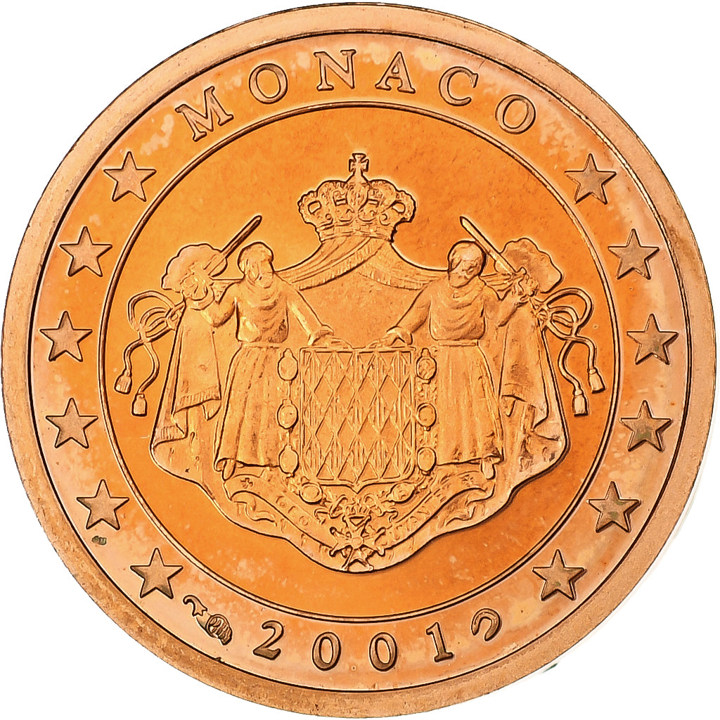 Monaco, Rainier III, 2 Euro Cent, Proof / BE, 2001, Paris, Copper Plated Steel