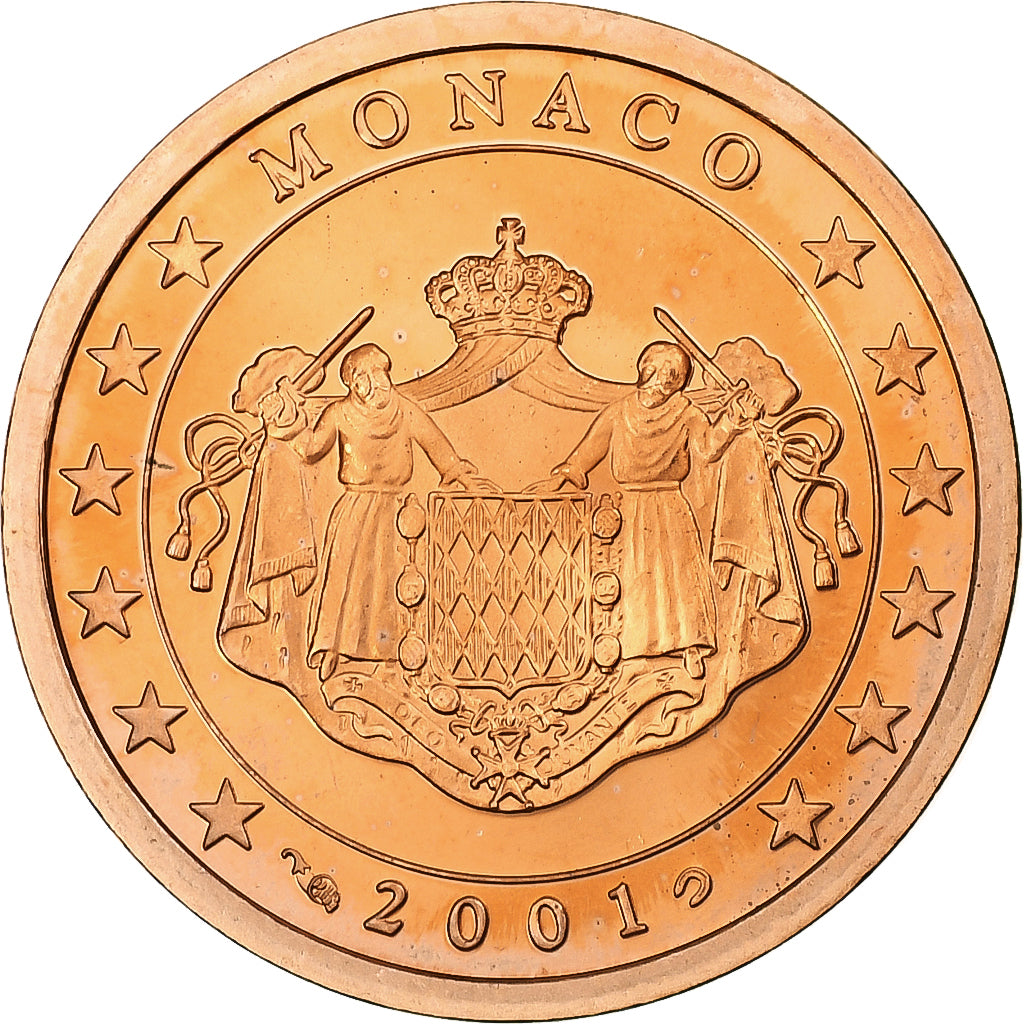 Monaco, Rainier III, 5 Euro Cent, Proof / BE, 2001, Paris, Copper Plated Steel