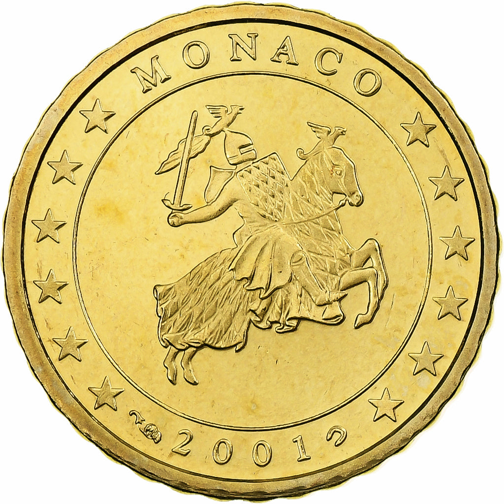 Monaco, Rainier III, 10 Euro Cent, Proof / BE, 2001, Paris, Brass, MS(65-70)