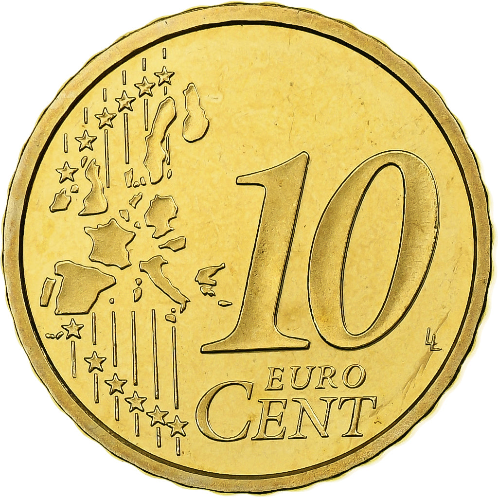 Monaco, Rainier III, 10 Euro Cent, Proof / BE, 2001, Paris, Brass, MS(65-70)