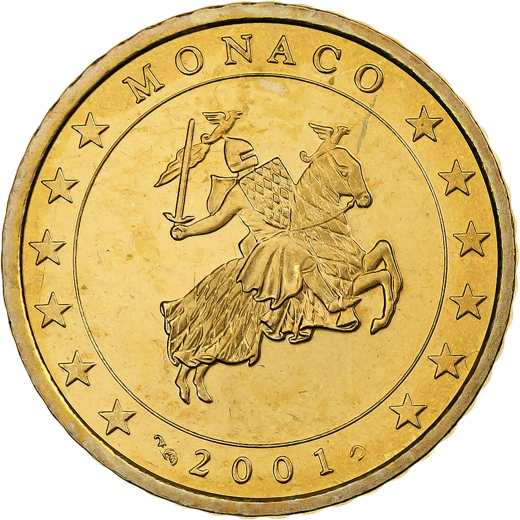 Monaco, Rainier III, 50 Euro Cent, Proof / BE, 2001, Paris, Brass, MS(65-70)