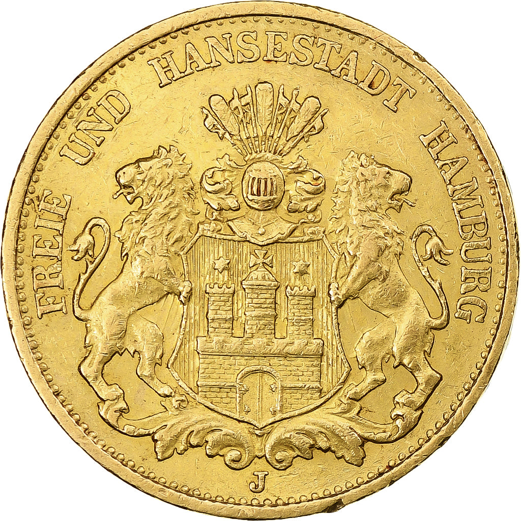 Stati tedeschi, HAMBURG, 20 Mark, 1897, Hamburg, Oro, BB, KM:618