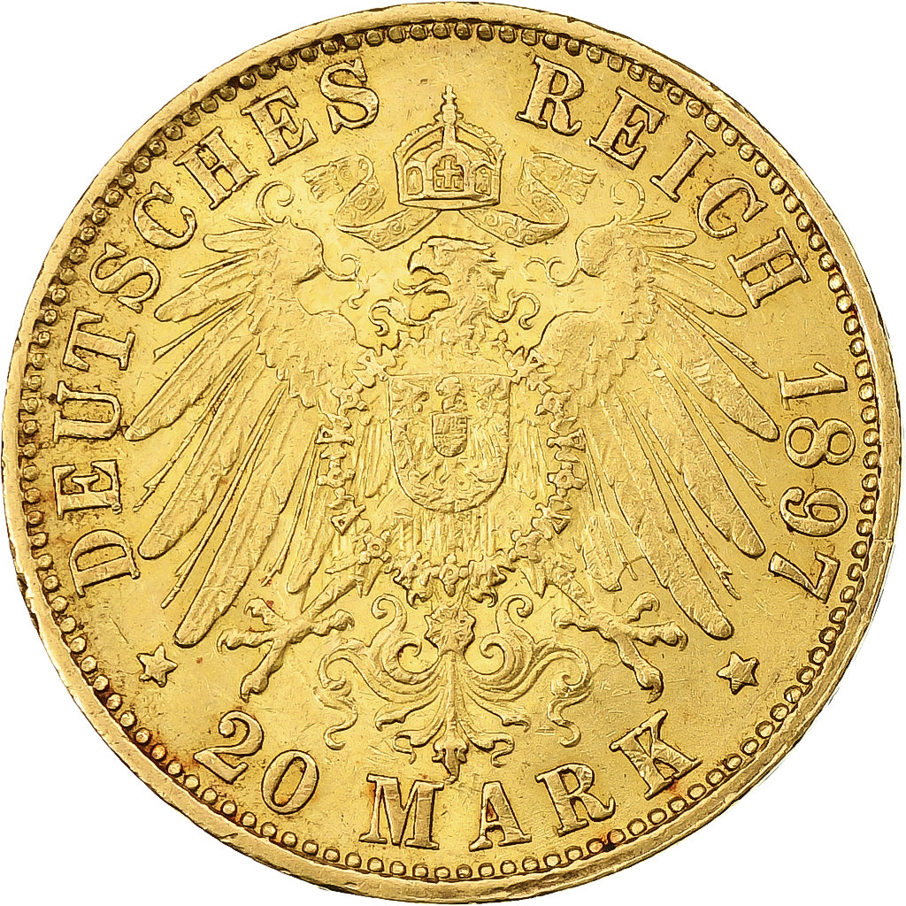 Stati tedeschi, HAMBURG, 20 Mark, 1897, Hamburg, Oro, BB, KM:618
