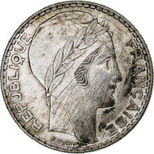 França, 20 Francs, Turin, 1938, Paris, Prata, AU(50-53), Gadoury:852, KM:879