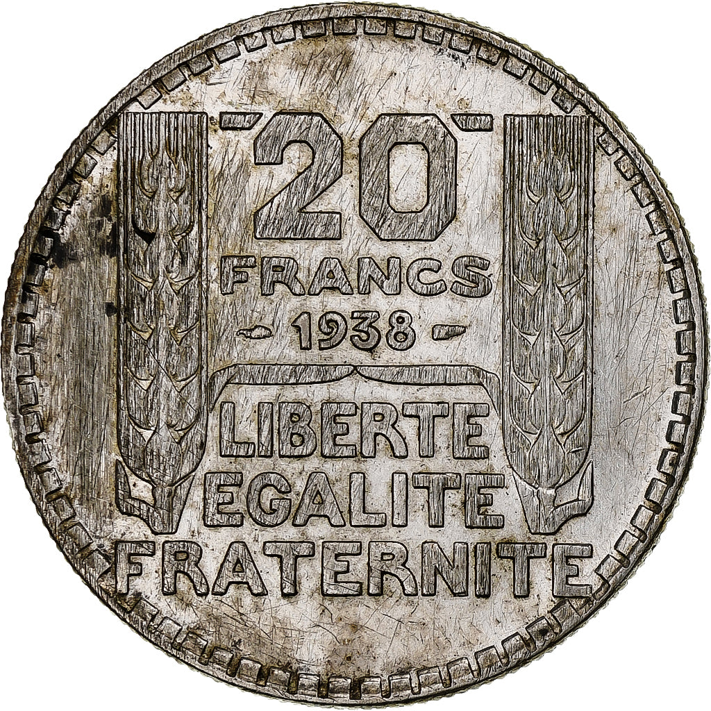 França, 20 Francs, Turin, 1938, Paris, Prata, AU(50-53), Gadoury:852, KM:879