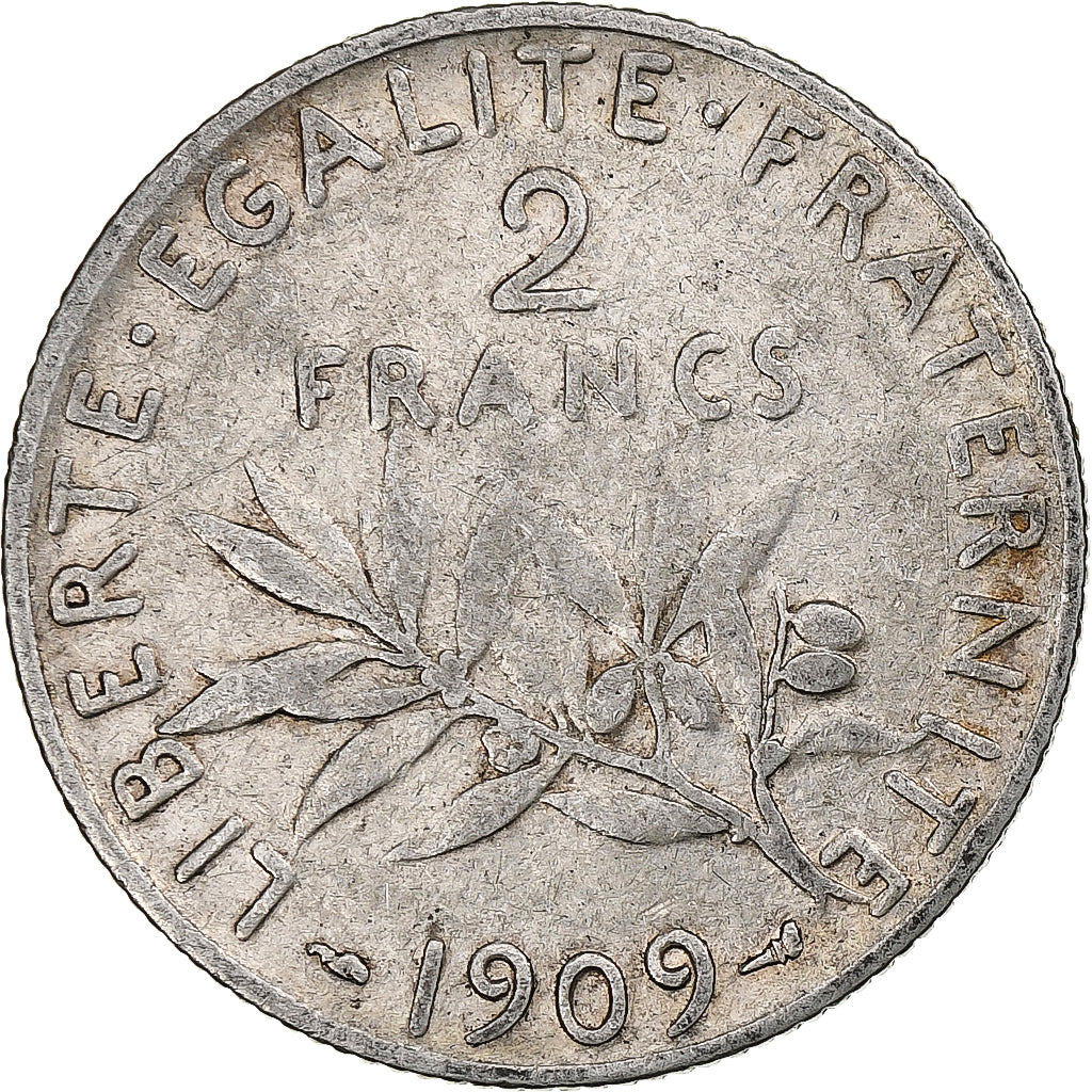 Frankreich, 2 Francs, Semeuse, 1909, Paris, Silber, S, Gadoury:532, KM:845.1