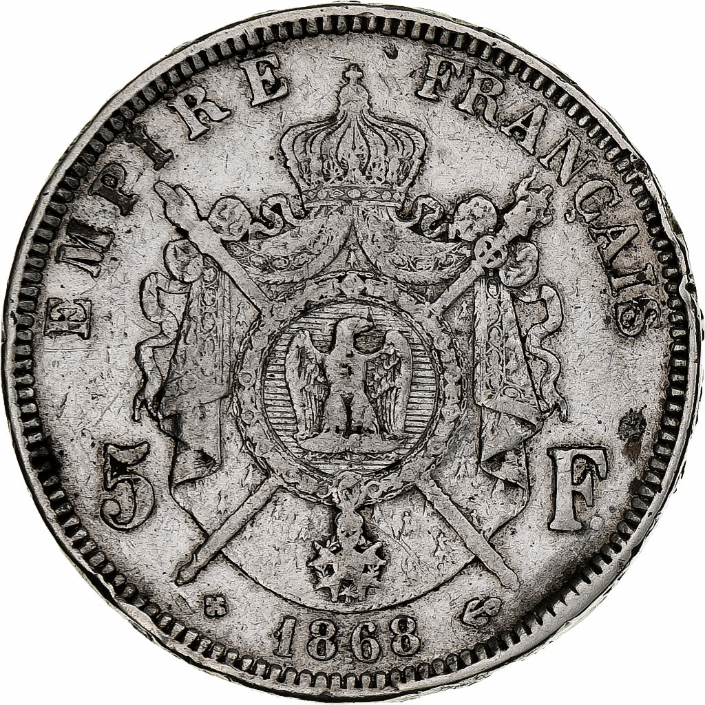Frankreich, Napoleon III, 5 Francs, 1868, Strasbourg, Silber, S+, Gadoury:739