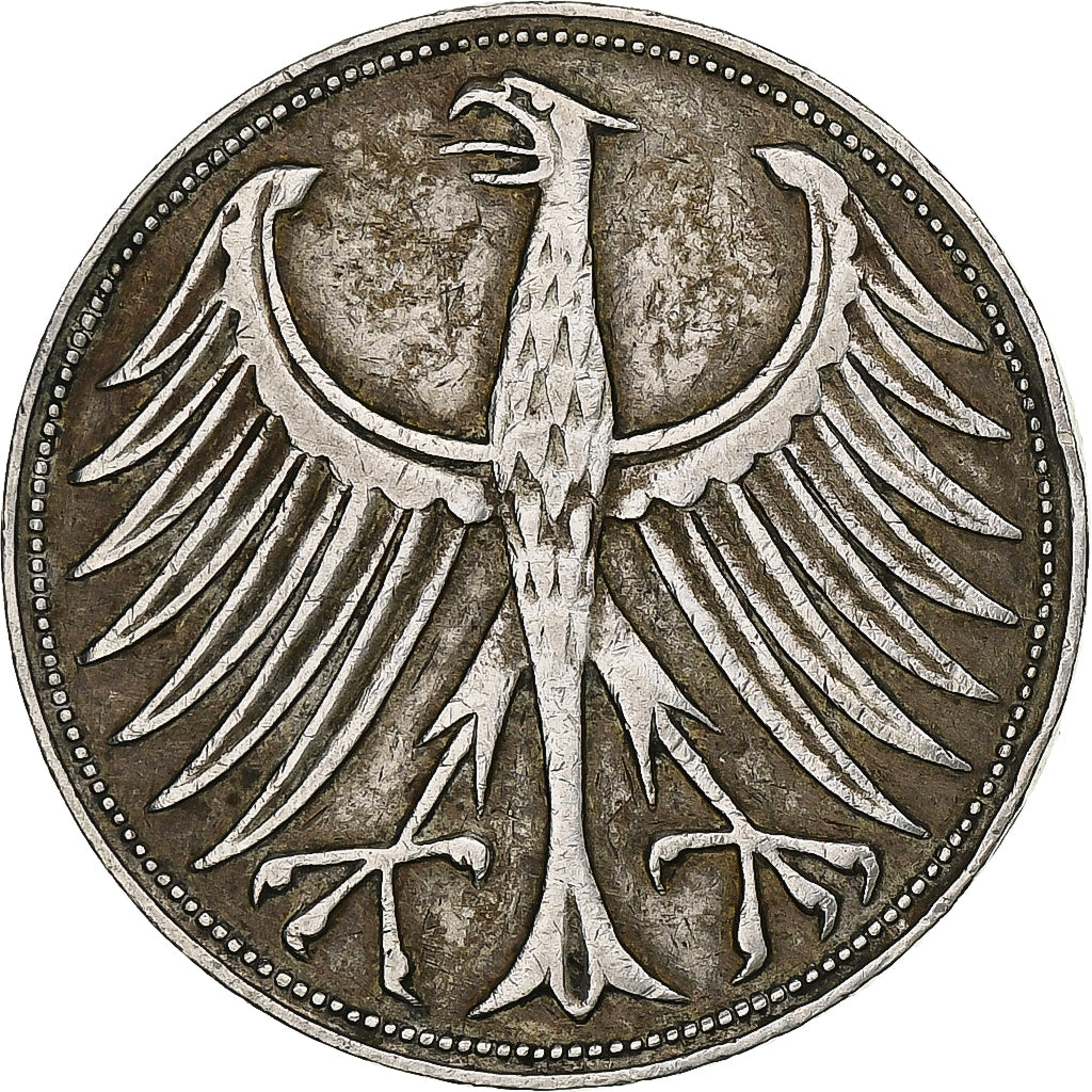 République fédérale allemande, 5 Mark, 1951, Hamburg, Argent, TB+, KM:112.1