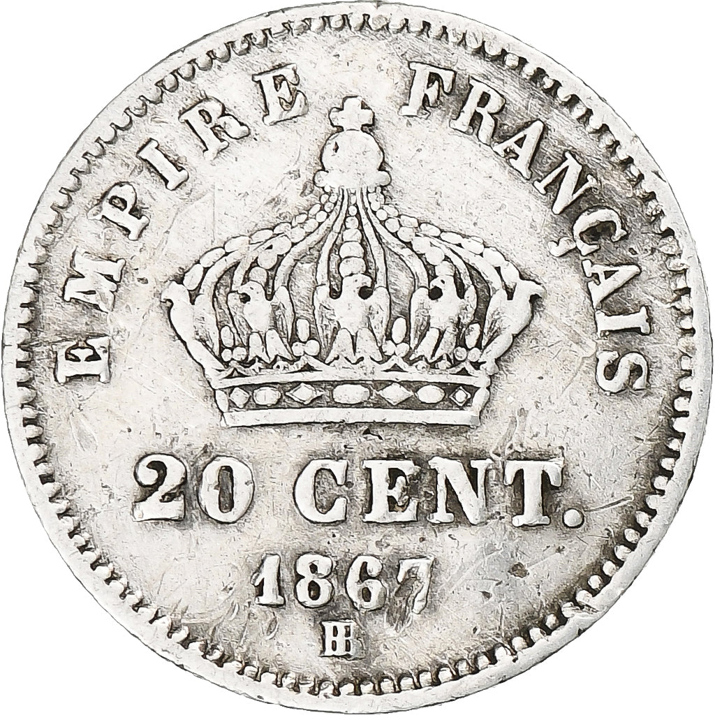 France, Napoleon III, 20 Centimes, 1867, Strasbourg, Silver, VF(30-35)