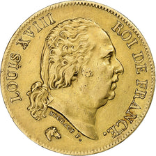 Francia, Louis XVIII, 40 Francs, 1818, Lille, Oro, BB+, Gadoury:1092, KM:713.6