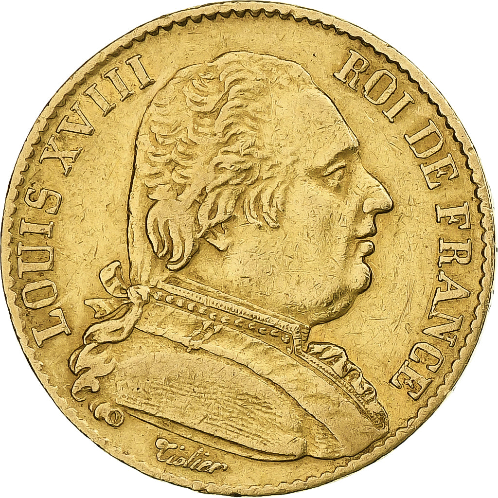 France, Louis XVIII, 20 Francs, 1814, Paris, Gold, AU(50-53), Gadoury:1026